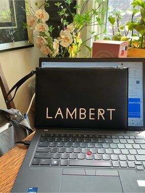 Lambert vegan Men's Black Leather Toiletry Pouch - Logo Zip Clutch